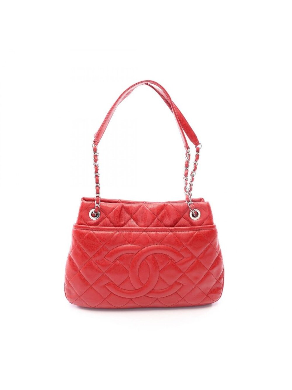 Chanel Tote Bag Quilted Red Caviar Leather CC Logo Chain